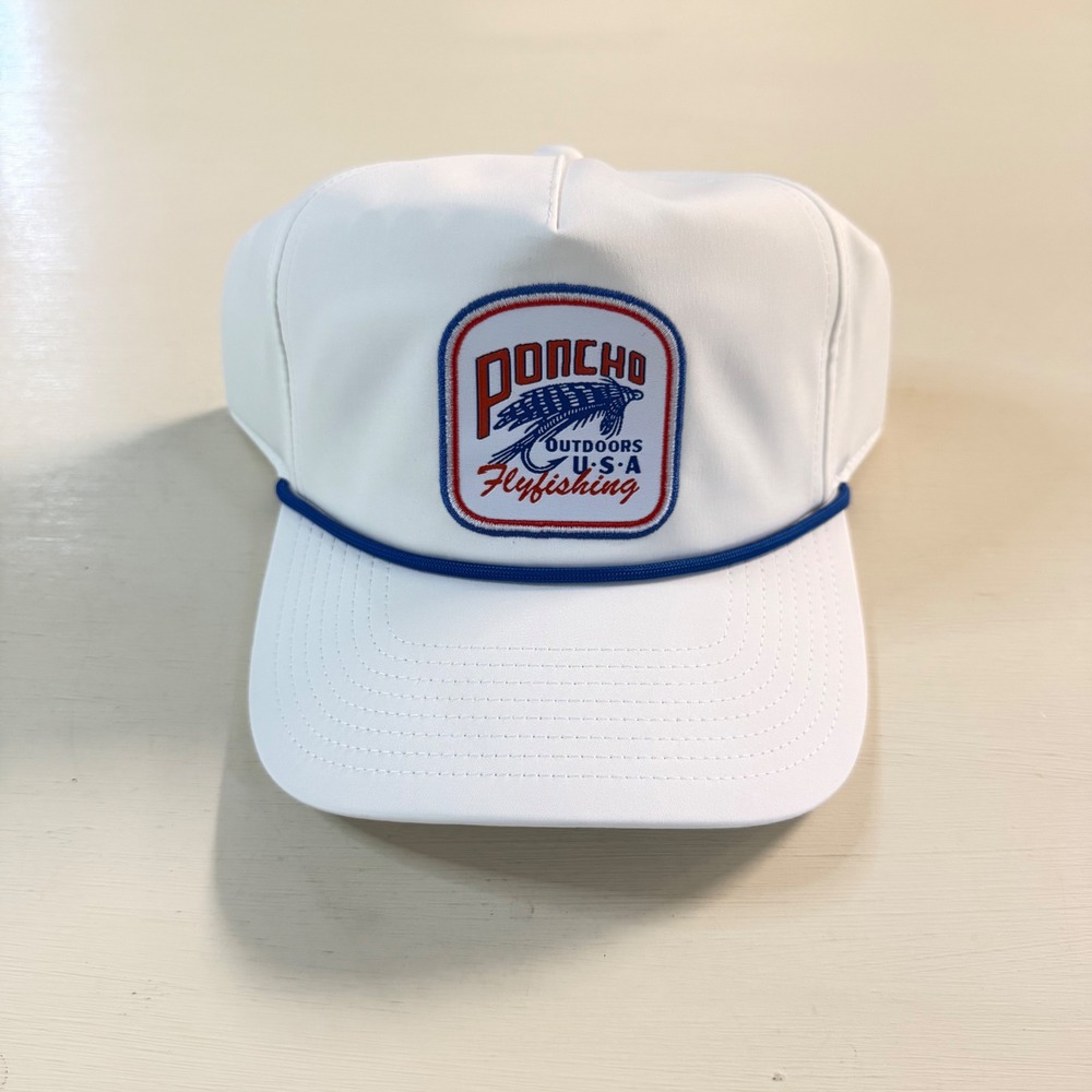 Poncho Outdoors Fly Fishing Hat White Rope Snapback Trucker Cap OS